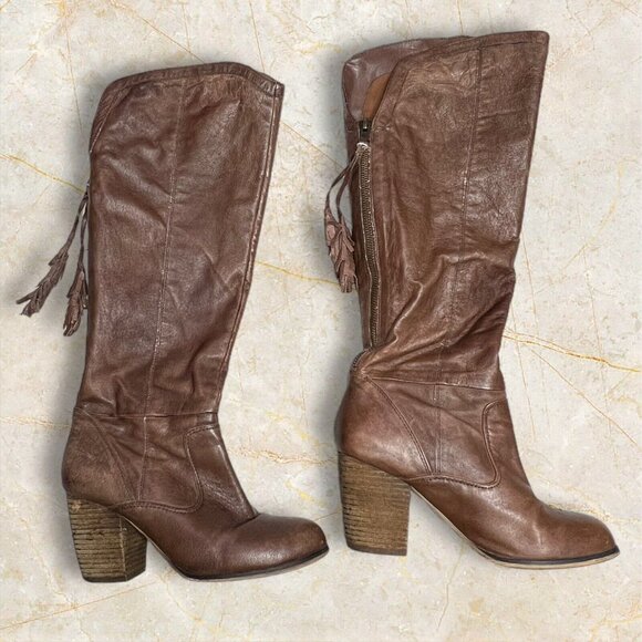 Steve Madden Shoes - STEVE MADDEN Leather Boots Women’s 6.5 Turner Brown Leather High Heel Riding